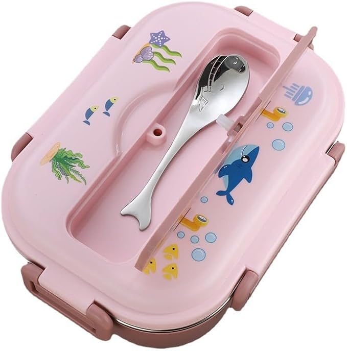 Pink Kids Submarine Lunch Box Set | Stainless Steel Sea World Bento Box | Perfect for School & Travel