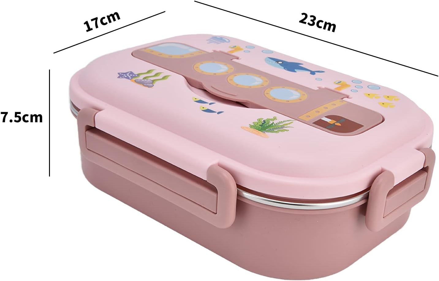 Pink Kids Submarine Lunch Box Set | Stainless Steel Sea World Bento Box | Perfect for School & Travel