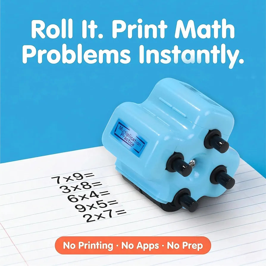 GoldenEgg Math Teacher 4-in-1 Math Roller Stamp, Addition, Subtraction, Multiplication & Fill-in-the-Blank Practice Tool for Kids, Classroom & Home Use 