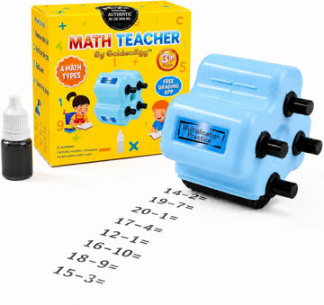 GoldenEgg Math Teacher 4-in-1 Math Roller Stamp, Addition, Subtraction, Multiplication & Fill-in-the-Blank Practice Tool for Kids, Classroom & Home Use 
