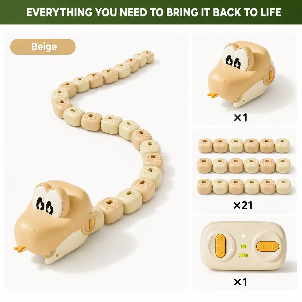 Remote control magnetic snake toy with modular blocks for kids