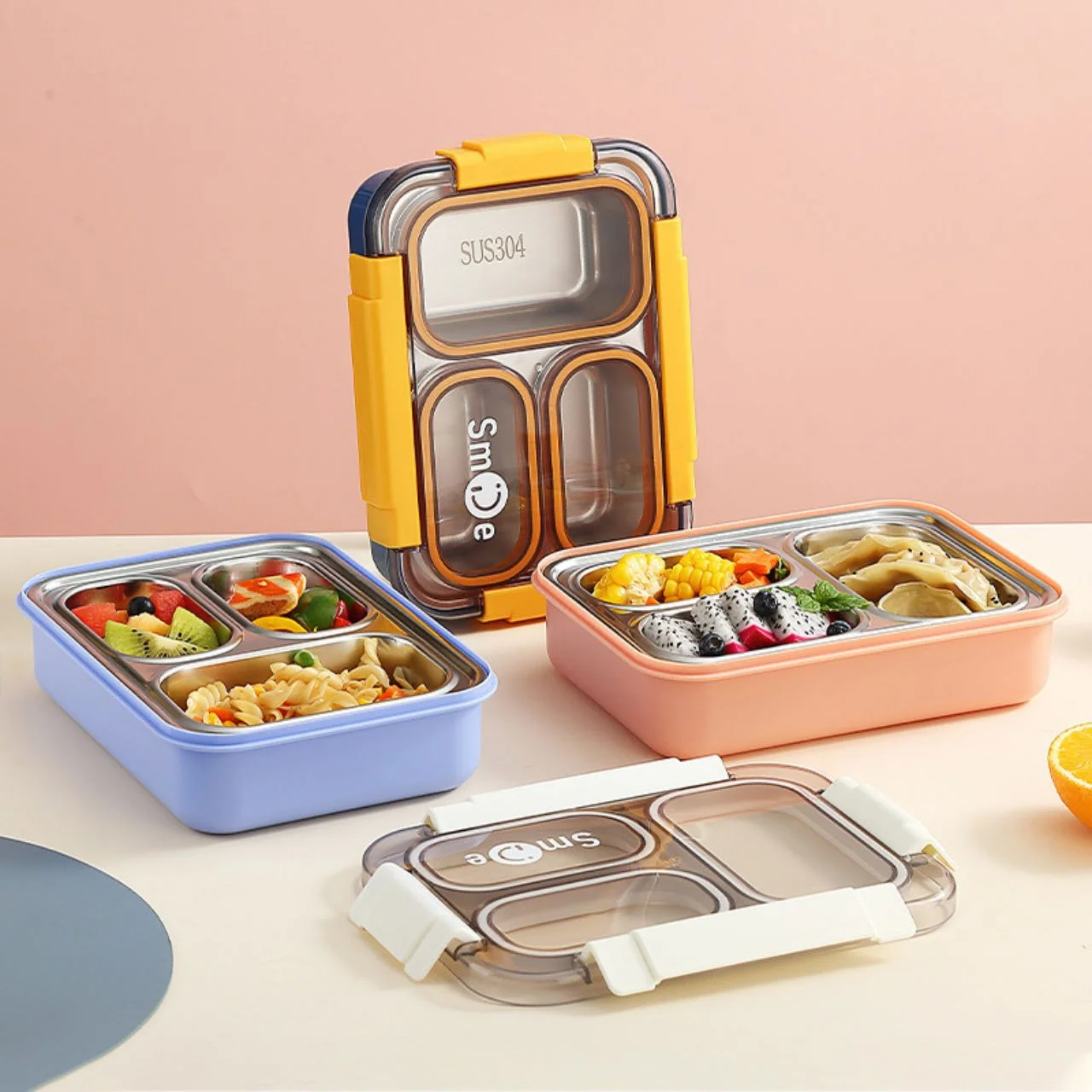 Stainless Steel 3 Compartment Lunch Box with Spoon & fork  Secure Lock & Leak-Proof