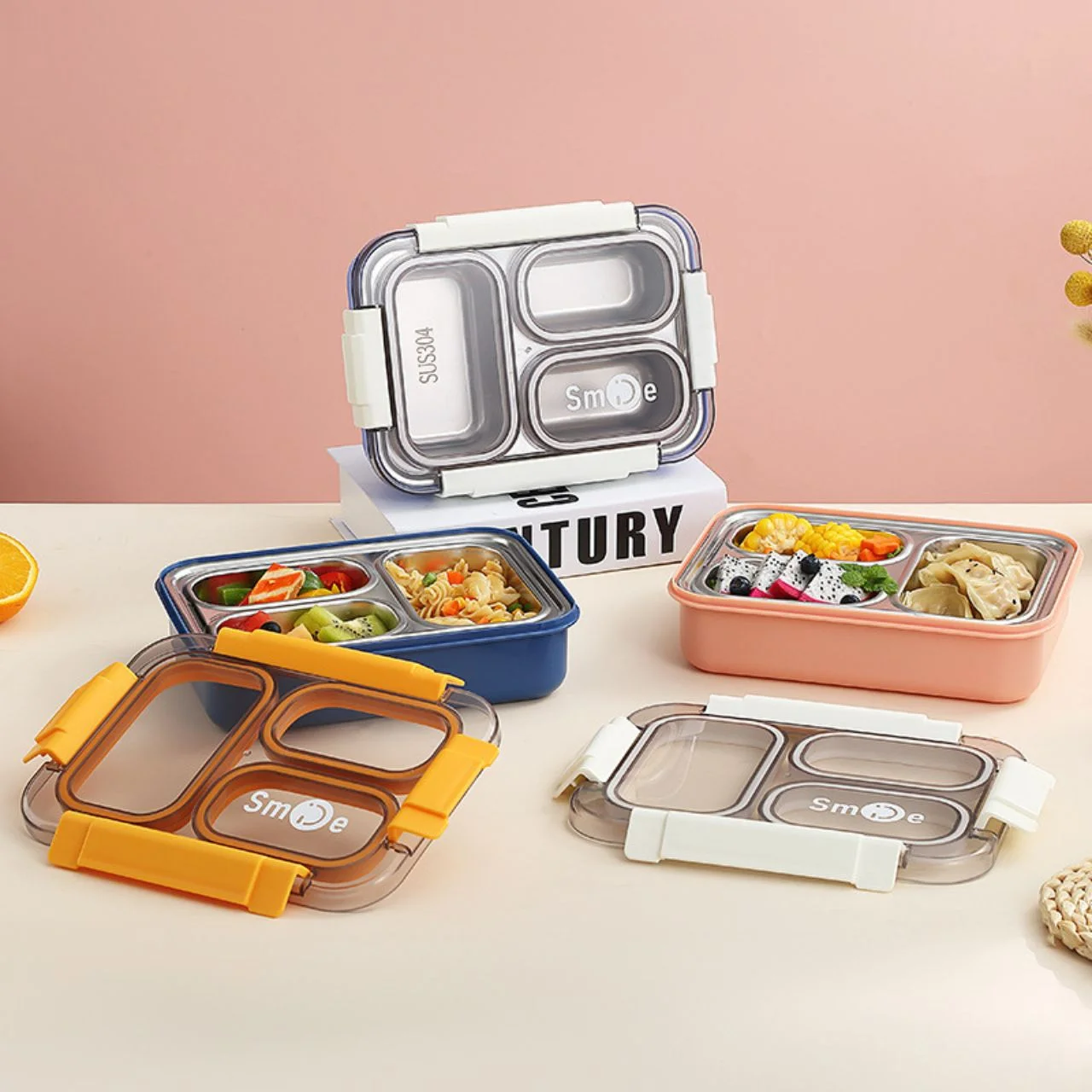 Stainless Steel 3 Compartment Lunch Box with Spoon & fork  Secure Lock & Leak-Proof